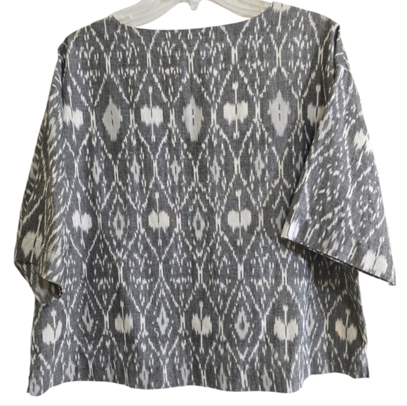 J. Jill PureJill Ikat Southwest Boxy Top XS Gray White Cotton - Picture 3 of 5